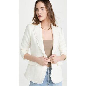 Ann Taylor Petite White Boucle Tweed Fringe One Button Blazer Jacket Size 2P